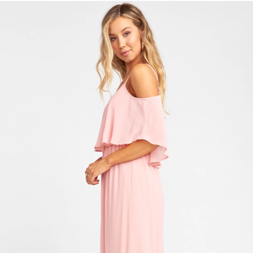 Caitlin Ruffle Maxi Dress ~ Frosty Pink Crisp